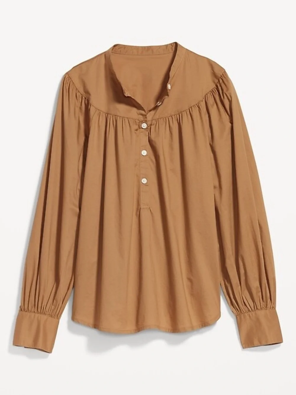 Old Navy Mocha Camel Puff Sleeve Henley Top Blouse